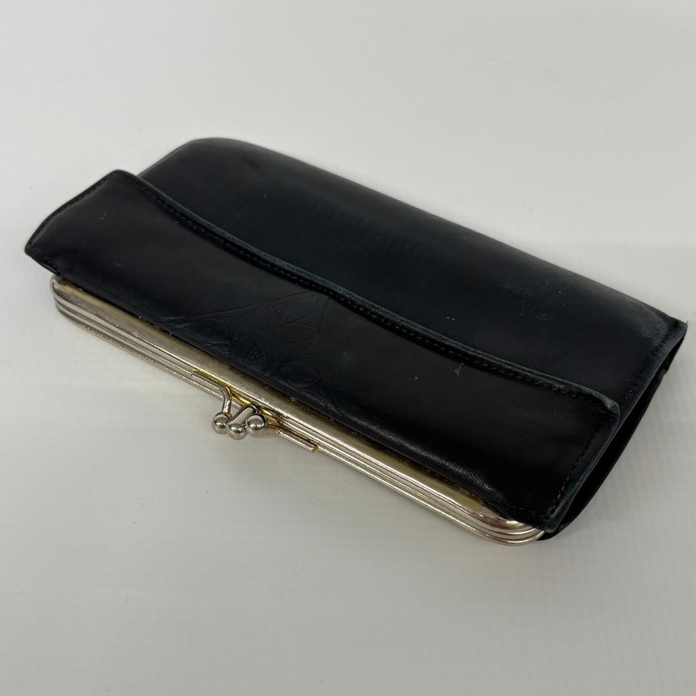 Rolfs Vintage Black Cowhide Leather Kiss Lock French Purse Clutch Wallet